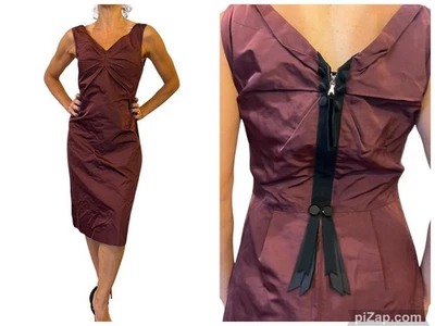 MARC JACOBS RUNWAY Women's 4 Dress Burgundy Silk Tafetta Silk Sleeveless V Neck - Image 1 of 4