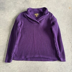 Vintage Eddie Bauer Cardigan Sweater Size M Petite Dark Purple Knit Shawl Collar - Picture 1 of 8
