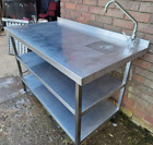 HEAVY DUTY 3 TIER STAINLESS TABLE WITH BUILT IN WATER TAP AND DRAINAGE, 330+VAT