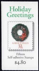 Scott #BK270 (3248a) Holiday Greetings Wreath Booklet of 15 Stamps - MNH - Picture 1 of 2