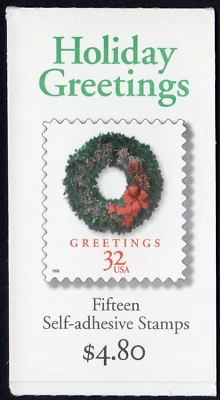 Scott #BK270 (3248a) Holiday Greetings Wreath Booklet of 15 Stamps - MNH - Image 1 of 2