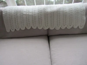Vintage Hand Made Crochet Cream Ivory Afghan Throw Blanket 49"X62" Scallop - Picture 1 of 6