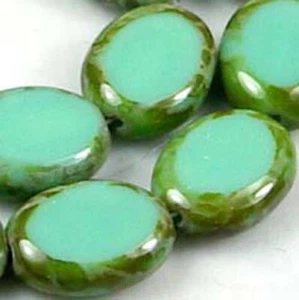12 cuentas ovaladas de vidrio checo turquesa - Picasso opaco 12x9 mm - Imagen 1 de 2