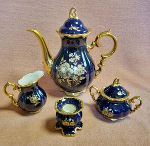 WALDERSHOF Echt Kobalt 22 Karat Gold Kaffeekanne Kerzenhalter Milch Zucker Set - Bild 1 von 5