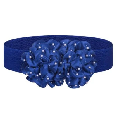 Cinturón ancho elástico con flores elástico cinturón de cintura de perlas elegante accesorio de joyería superior Foto 1 de 4