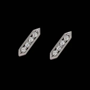 PENDIENTES BARRA DIAMANTE NATURAL MINIMALISTA DELICADO ORO BLANCO 14K HEXÁGONO PEQUEÑO - Imagen 1 de 3