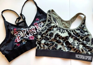 2er Set Victoria's Secret Sport BHs Damen Gr. S Grün Leopard Rosa Schwarz - Bild 1 von 15