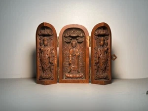 Collection Woodcarving - Sun Moon Eastern Three Saints Three Open Box Decoration - Picture 1 of 5
