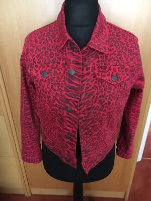 NUEVO CON ETIQUETAS Chaqueta Vaquera Current/Elliott Rojo Leopardo Bebé Camionero Talla 3/L/Reino Unido 12-14 £325 Foto 1 de 4