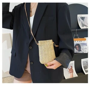 Mobile Phone Messenger Bag Woven Straw Crossbody Bag New Coin Purse - Picture 1 of 12