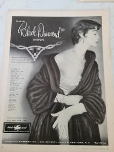 1953 Women's Black Diamond mink fur coat Cartier jewelry Vintage Fashion ad - Picture 1 of 1