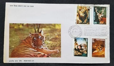 [SJ] India Indian Wildlife 1976 Leopard Tiger Lion Deer Fox (FDC) *see scan - Image 1 of 4