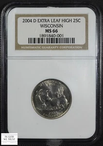 2004 D Extra High Leaf Wisconsin State Quarter 25C NGC MS 66 - Picture 1 of 5