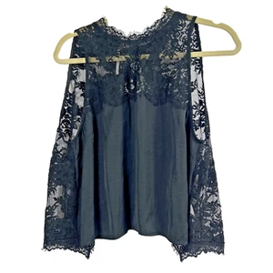 Free People Lace Shirt Black Small Open Back Whimsigoth Dark Fairy Going Out - Picture 1 of 7