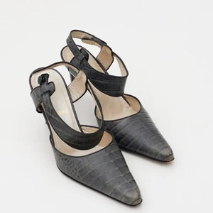 Christian Dior Slingback Gray Leather Stiletto Heel Pumps Size EU 37 / US 7 - Picture 1 of 6