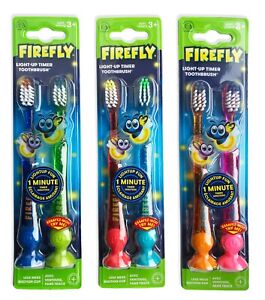 2 PACK FIREFLY LIGHT UP 1 MIN FLASHING TIMER TOOTHBRUSH SUCTION CUP AGE 3+ YEARS