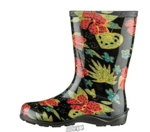 Sloggers Women's Garden Rain Water Boots 6 US Midsummer Black Colorful Shoes - Picture 1 of 2