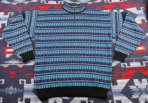 Vintage Demetre 80’s Ski Sweater Mens Size Large Retro Jacket 1/4 Zip Aztec - Picture 1 of 11