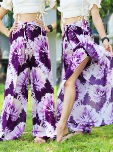 Womens Wide Leg Pants Tie Front Palazzo Wrap Beach Sarong Bohemian Gypsy WTF - Picture 1 of 1
