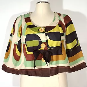 Elevenses Cropped Button Front Lined 3/4 Sleeve Swing Jacket Retro Mod Sz 6 - Picture 1 of 7