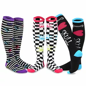 Paquete de 3 calcetines divertidos de algodón hasta la rodilla TeeHee novedad para junior y mujer (cráneo) - Imagen 1 de 1