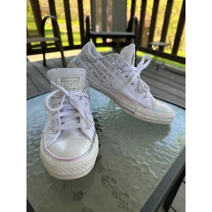 Converse All Star Low Top Sneakers Iridescent Trim White Casual Shoes Woman's 7 - Picture 1 of 9