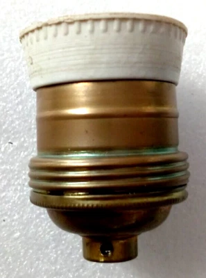 Douille E27 pas de 10 mm en Laiton et Collerette Porcelaine pour Lustre TBE - Photo 1/4
