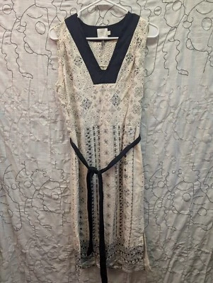 HD In Paris Anthropologie Dress Womens 2 Beige Black Geometric Boho Preppy Midi - Image 1 of 4