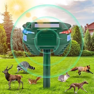 Solar Power Ultrasonic Animal Repeller Outdoor LED Flashing Light Sensor Garden - Picture 1 of 10