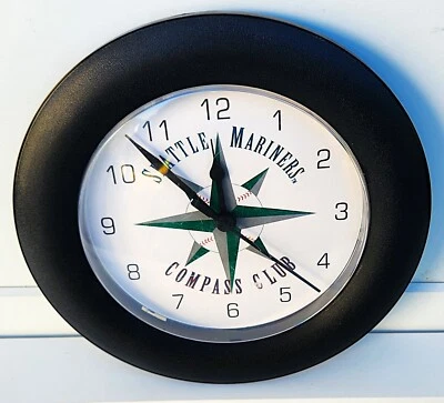 Seattle Mariners Baseball, 10 " Dia. Compass Club Wall Clock [TESTED] (EUC) - Image 1 of 3