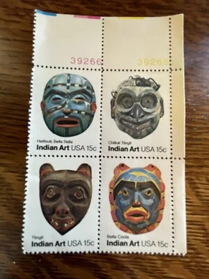 Scott 1834-1837 (1837a) Block of four 15 cent Indian Art Folk Art Series MNH  - Image 1 of 2
