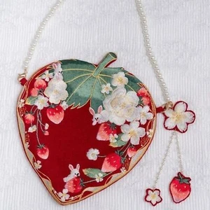 Strawberry Embroidery Shoulder Bag with Pearl Chain and Sakura Tassels #1270 - Picture 1 of 6