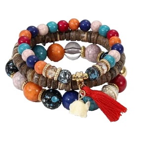 Perlen Armbänder Boho Mehrlagig Stretch Quaste Elefant Armreifen Neu - Bild 1 von 9