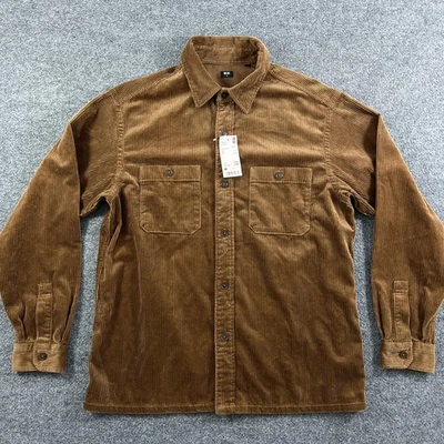 Camisa de Pana Uniqlo Para Hombres Mediana Marrón Oscuro Manga Larga Botón Sobrecamisa Algodón Foto 1 de 4