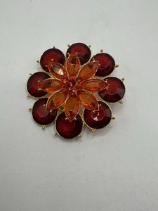 Vintage rote Blume Brosche Anstecknadel goldfarben Emaille Kristall Akzent - Bild 1 von 3