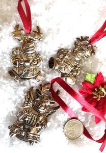 Christmas Ornament SET OF 3 GORHAM Silverplate REINDEER MUSICIANS 2.75" - Picture 1 of 6