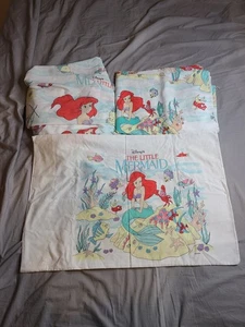 Vintage 3 Piece Disney The Little Mermaid Twin Bed Sheets Set 90's Ariel  - Picture 1 of 13