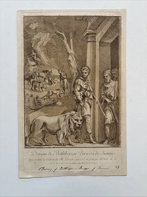 Antiguo Grabado Esclavo Romano Androcles guiando al león con correa 1764 Foto 1 de 4