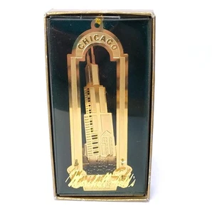 Chicago Sears Tower Marshall Fields Ornament 4" goldenes Metall - Bild 1 von 12