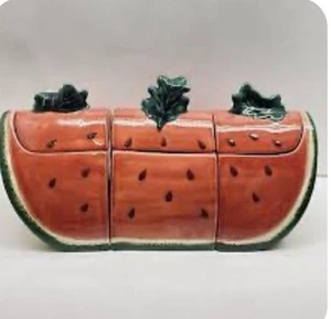 Vintage Susan Winger Watermelon Themed Kitchen Canisters Set of 3 with Lids 16x8 - Picture 1 of 4