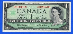 Canada $1 1967 BC-45bA-i / P-84b QE REPLACEMENT NOTE (Circulated) *B/M 1294738 - Picture 1 of 3