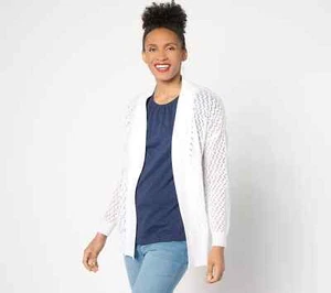 Denim & Co. Stitch Open Front Long Sleeve Cardigan - White (Sz XL) a643390 - Picture 1 of 4