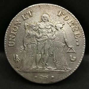 5 FRANCS SILVER UNION ET FORCE YEAR 7 A PARIS FRANCE / SILVER / 37mm 24.83g - Picture 1 of 3