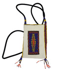 Leather Micro Beaded Medicine Bag Native Style Tribal Necklace Open Pouch