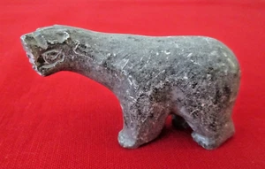 Native Inuit Indian Hand Carved Gray Soapstone Serpentine 3" Polar Bear Vtg AZ54 - Picture 1 of 7