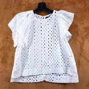 ISABEL MARANT Top Womens Size 38 White Eyelet Sheer Tiered Ruffle Sleeve VLADY - Picture 1 of 6