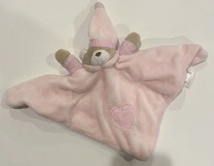 Baby Town Pink White Teddy Bear Security Blanket Lovey Sleeping Plush Heart Cap - Picture 1 of 5