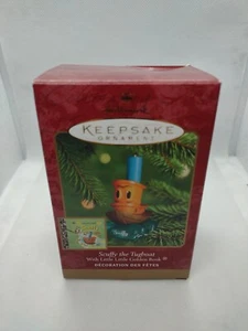 Adorno de recuerdo Scruffy The Tugboat Hallmark con pequeño libro dorado Navidad  - Imagen 1 de 6
