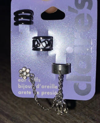 Conjunto de Brinco Claire’s Dangle Crown Princess Flower Ear Cuff Stud Strass Novo com etiquetas - Imagem 1 de 3