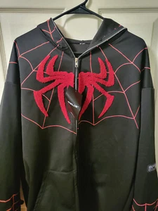 Spider-Man Unisex Oversized Hoodie Full Zip Hooded Sweatshirts Embroider Jacket - Picture 1 of 5